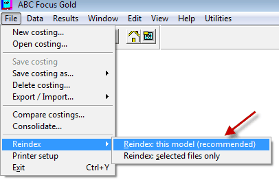 reindex the activity based costing model