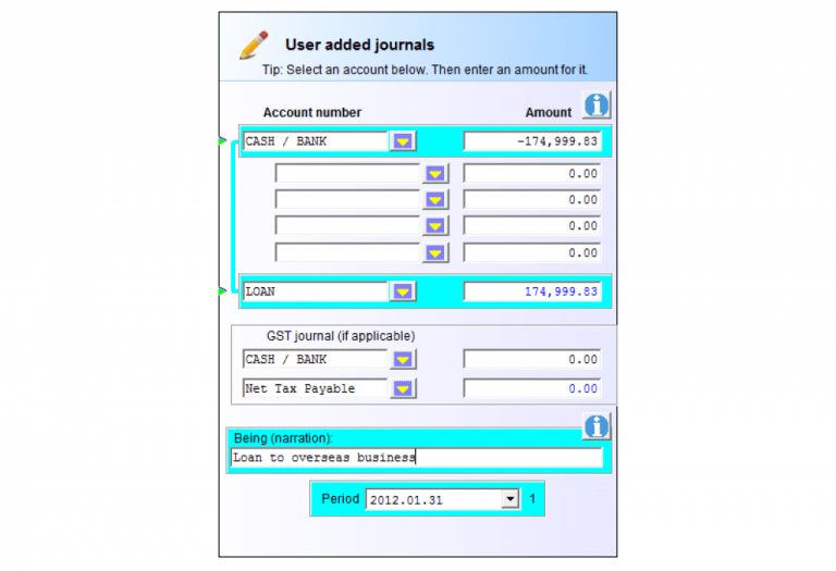 User accounting journal entries in Visual Cash Focus budget